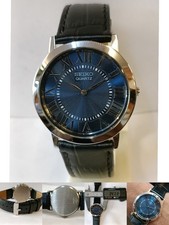 VINTAGE SEIKO SLIM QUARTZ BLUE DIAL JAPAN MEN'S WORKING DRESS WATCH