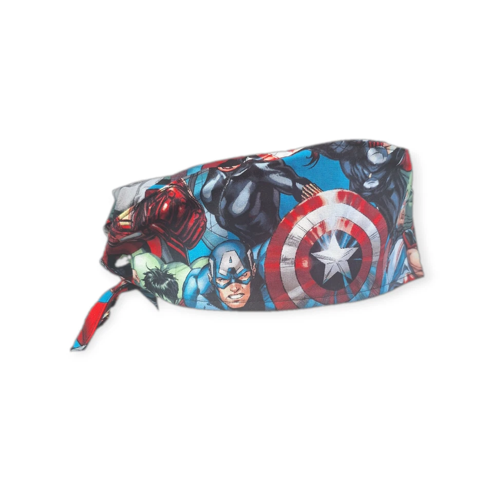 Avengers on Black Tie Back Scrub hat / cap 100% Cotton Surgical Medical hat - Image 2 of 3