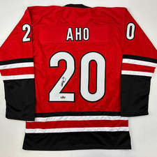 Facsimile Autographed Sebastian Aho Carolina Red Reprint Laser Auto Hockey Jerse