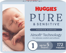 Pure & Sensitive Nappies Size 1 (Up to 5 Kg) 172 Count - Packaging May Vary
