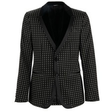 Dolce & Gabbana Broccato Velluto Frac Giacca Blazer M.a Pois Stampa Nero Bianco