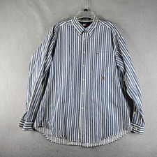 Vintage Tommy Hilfiger Shirt Mens XL Yellow Blue Striped Crest Logo Button Down
