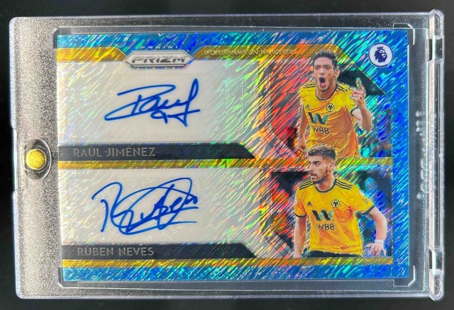 2019 Prizm Raul Jimenez Ruben Neves Dual Blue Shimmer FOTL Auto #DS-WOL