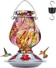 Hummingbird Feeder Hand Blown Glass Hummingbird Feeders for Outdoors Hanging....