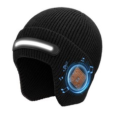 Bluetooth Beanie with Light, Headlamp Hat with Headphones and Built-in Speake...