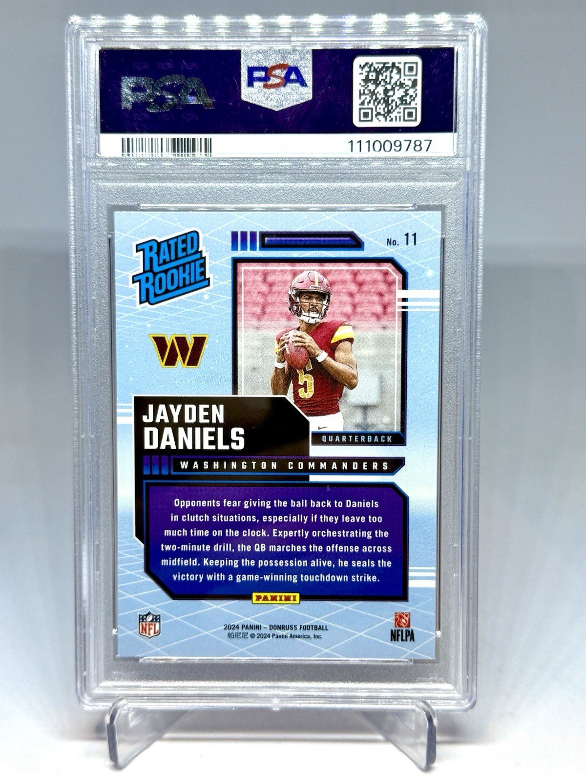 Jayden Daniels 2024 Panini Donruss Rated Rookie Retro #11 RC PSA 9 view 2