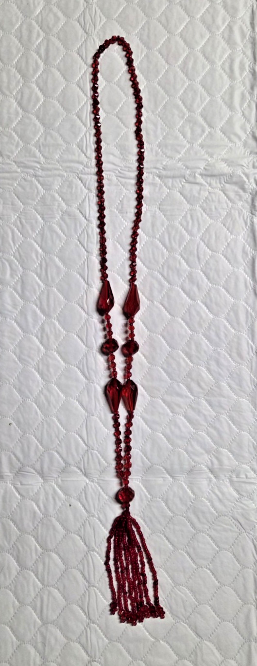 Flapper Style Necklace Ruby Red Bead Plastic Face… - image 3