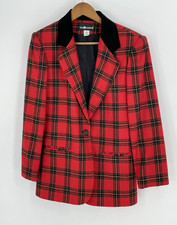 Vintage Sag Harbor Size 8 Red Plaid Tartan Blazer Black Velvet Collar Wool Blend