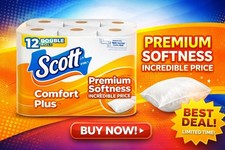 Scott ComfortPlus Toilet Paper 2-Ply Soft Bath Tissue 12 Double Rolls Strong
