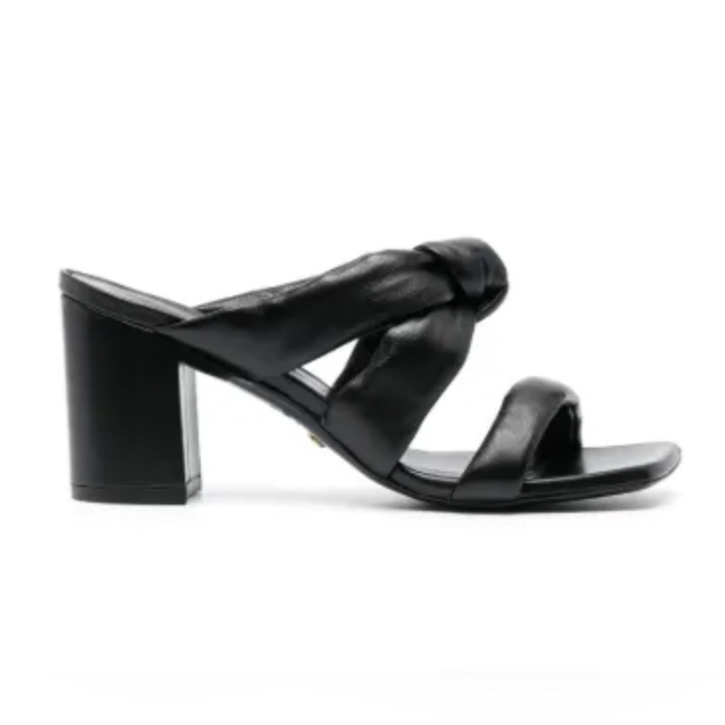 Stuart Weitzman Black Leather kitten heel knot detail square toe Mules size 8
