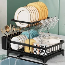 Dish Cup Drying Rack Kitchen Dryer Tray Cutlery Holder Organizer Utensil Drainer