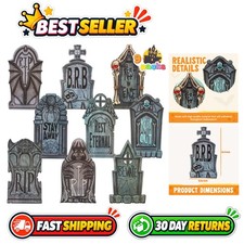 Halloween Tombstones Outdoor Decor 9 Pack, 16 inch Cemetery Headstones