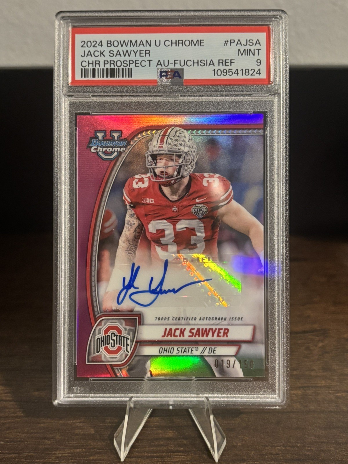 Jack Sawyer 2024 Bowman U Chrome Prospect AUTO Fuchsia Refractor /150 Buckeyes