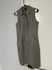 Ann Taylor Dress Gray Ruffle 6 Stitched Split Neck Sheath Dress Office Career