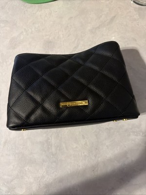 Joy Mangano Luxe Leather Quilted Chic Crossbody Bag Black Gold Hardware Purse