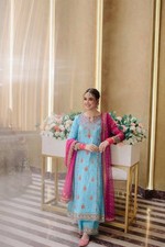 Indian Pakistani Skyblue Salwar Kameez Ready Wear Wedding Party Suit Women