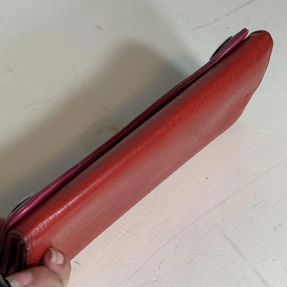 Cole Haan Wallet Womens Red Leather Continental Clutch Organizer Pink Interior - Image 3 of 4