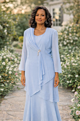 VYG Light Blue 3 Piece Chiffon Skirt Suit Set Women s 14 Crystal Formal Occasion
