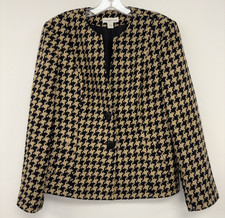 Coldwater Creek Jacket Womens 10 Black Tan Houndstooth Blazer - Pockets