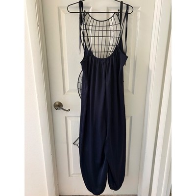 Victorias Secret Navy Blue Satin Relaxed Harem Jumpsuit Size XS Lounge Romper
