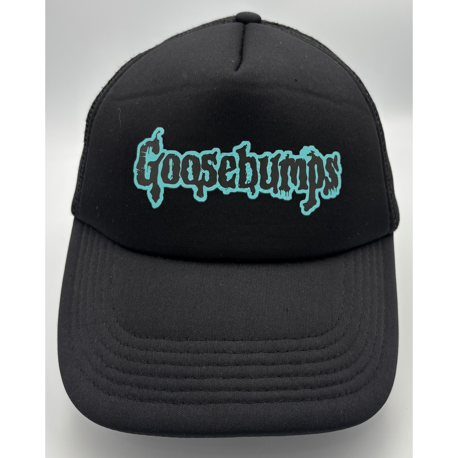 Goosebumps Mens OSFM Trucker Hat Black Teal Logo Mesh Snapback
