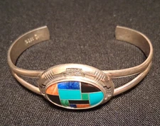 Carolyn Pollack Relios Inlay Multi Gemstone &.925 Sterling Silver Cuff Bracelet