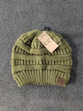 Cable Knit Beanie. C.C. Exclusives Warm Thick, Olive Green. Winter Cap Hat