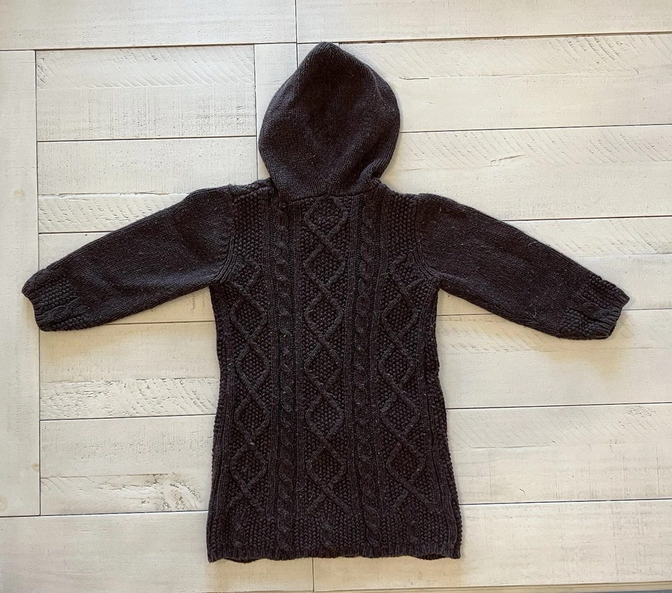 Cárdigan tejido con botones marrón con capucha para bebé/niñas/niños 5 Foto 3 de 4