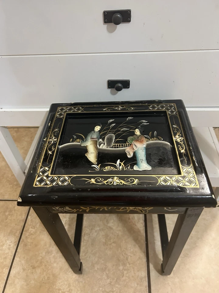 Vintage Japanese  Side Table Stone Inlay Figuring - Image 2 of 4