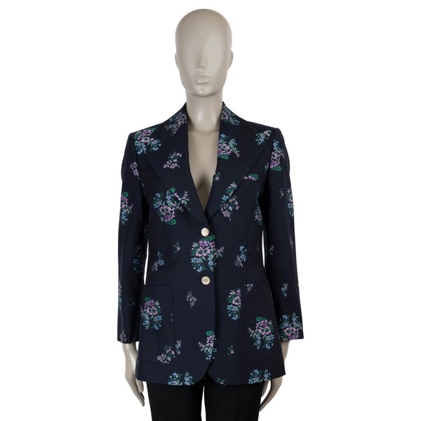 73193 Auth GUCCI Blue Cotton 2018 FLORAL Blazer Jacket 42 M