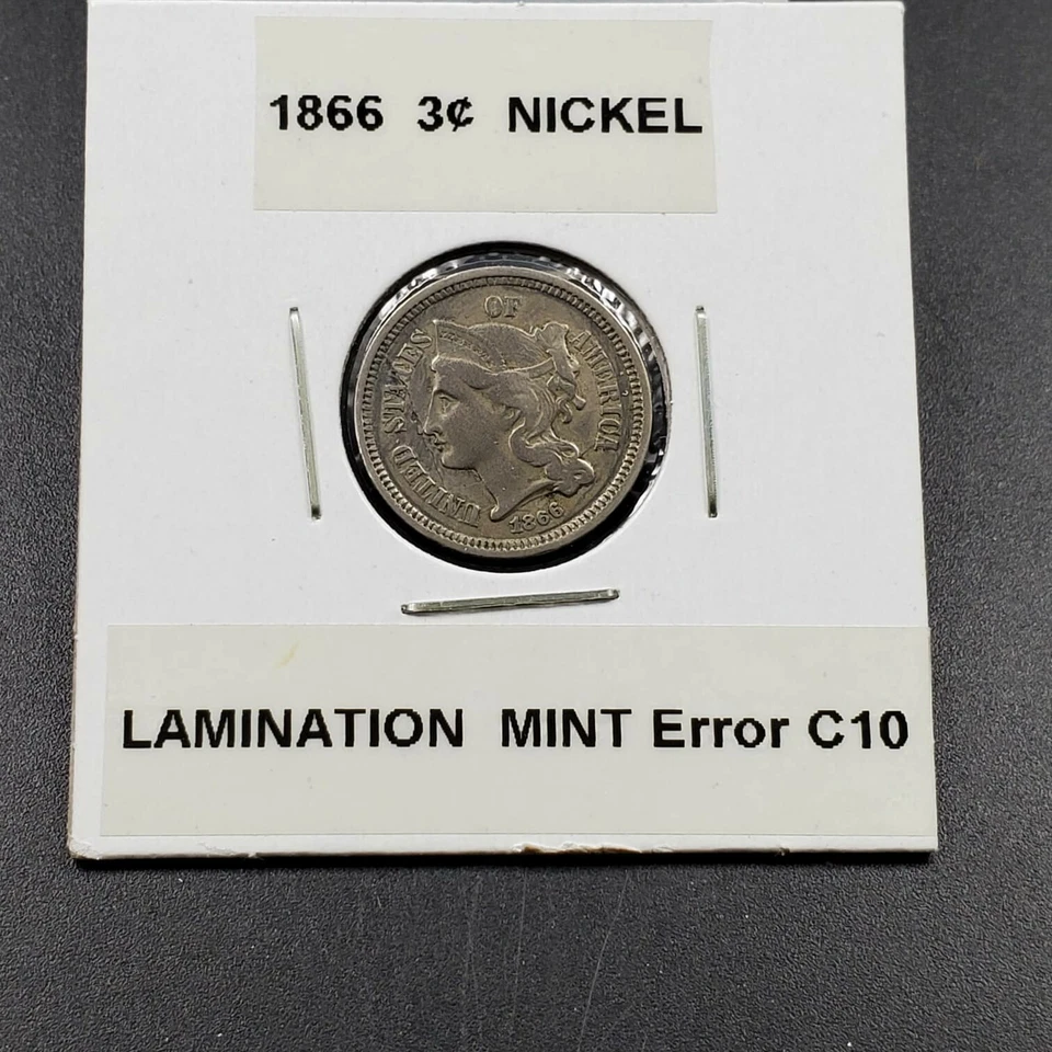 1866 3c Liberty Three Cent Nickel Coin CH XF EF / AU Planchet Lamination Error - Image 2 of 4