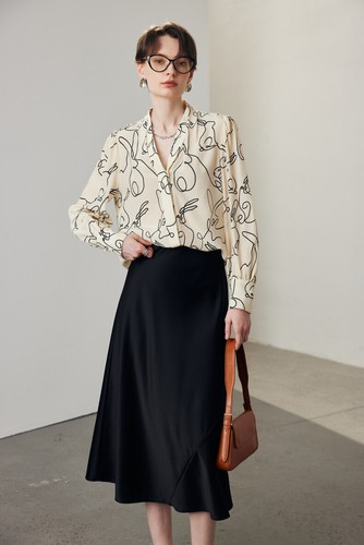Silk Shirt Women's New Printed V-Neck Long Sleeve 100% Mulberry Silk Top Blouses - Picture 16 of 25
