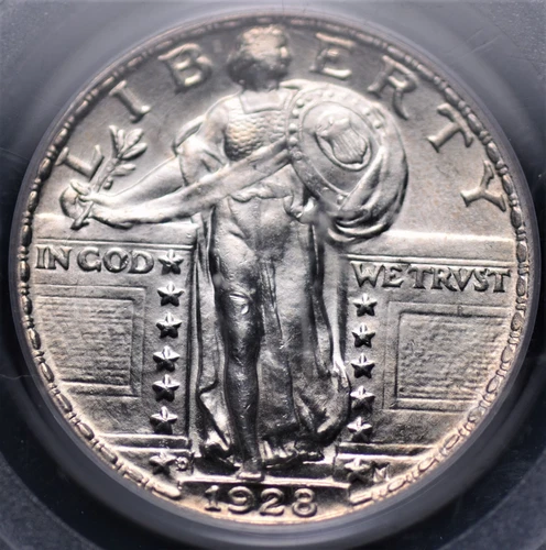 1928 D STANDING LIBERTY QUARTER PCGS MS 64 BLAZING  BRIGHT SILVER HEADLIGHT WITH