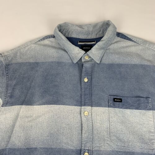 RVCA Button Front Shirt Men's 2XL Relaxed Fit Blue Striped Short Sleeve - Picture 1 of 5