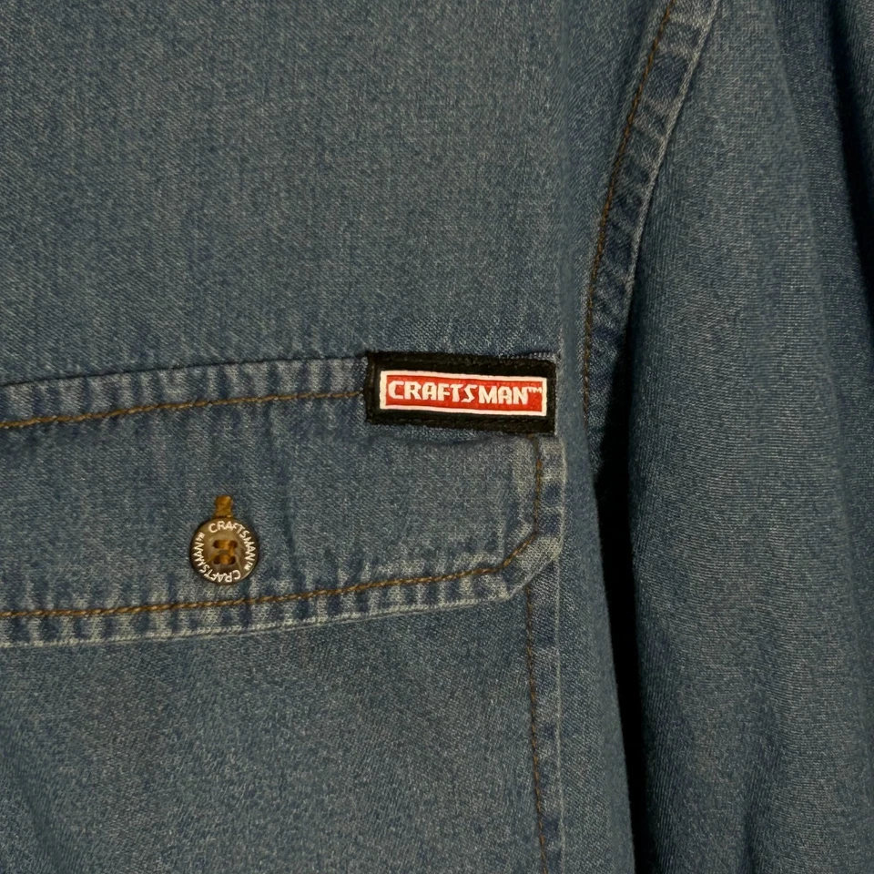 Craftsman Shirt Mens XL Blue Denim Long Sleeve Pockets Button Up Workwear - Image 2 of 4