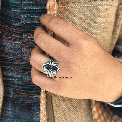 Natural Black Onyx Jewelry Ring Designer oval Women Ring Gifted - Picture 1 of 8