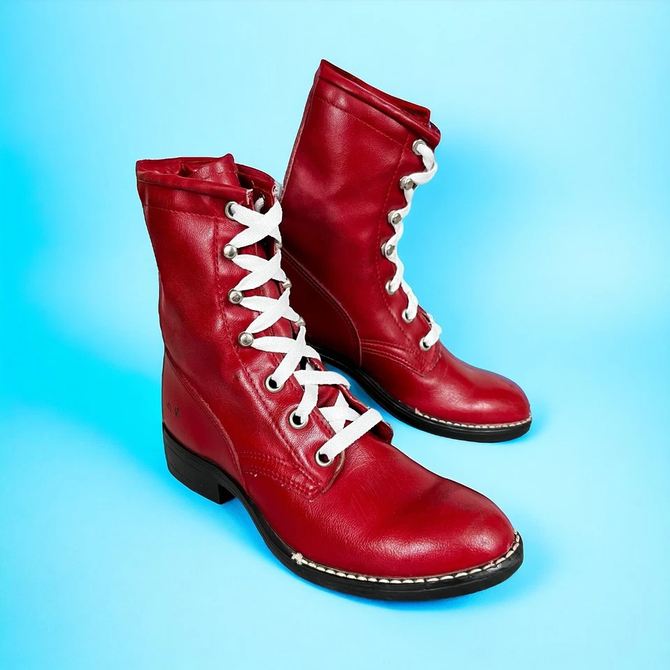 Винтажные детские красные кожаные сапоги размер 13 D от Bronco сделано в США с белыми шнурками - Изображение 3 из 4