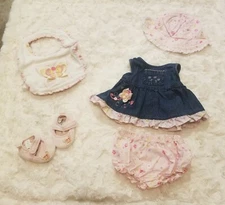 Koala baby 5pc tie up floral Dress outfit 0-3M with hat, bib, and shoes- Girls 