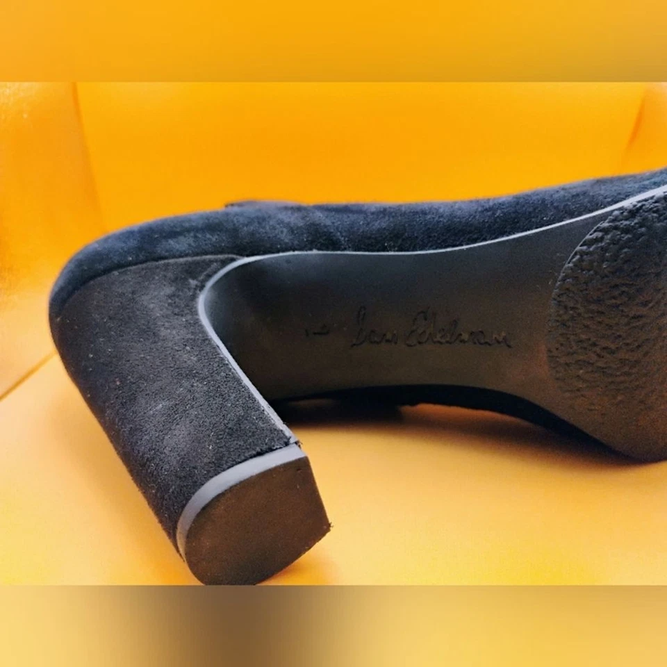 Sam Edelman SHELBY Black Leather Ankle Bootie 9M Chunky Block Heel Almond Toe - Image 3 of 4