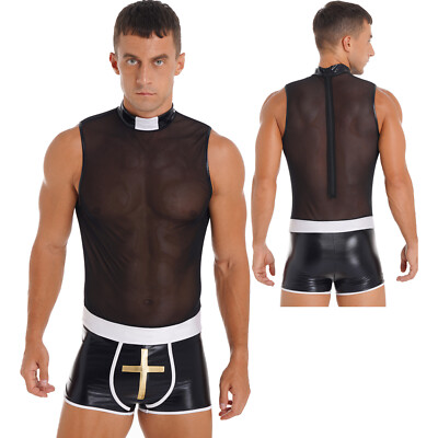 Men's Sexy Lingerie Mesh Patchwork Bodysuit Naughty Priest Role Play Clubwear | eBay Men's Sexy Lingerie Mesh Patchwork Bodysuit Naughty Priest Role Play Clubwear | eBay