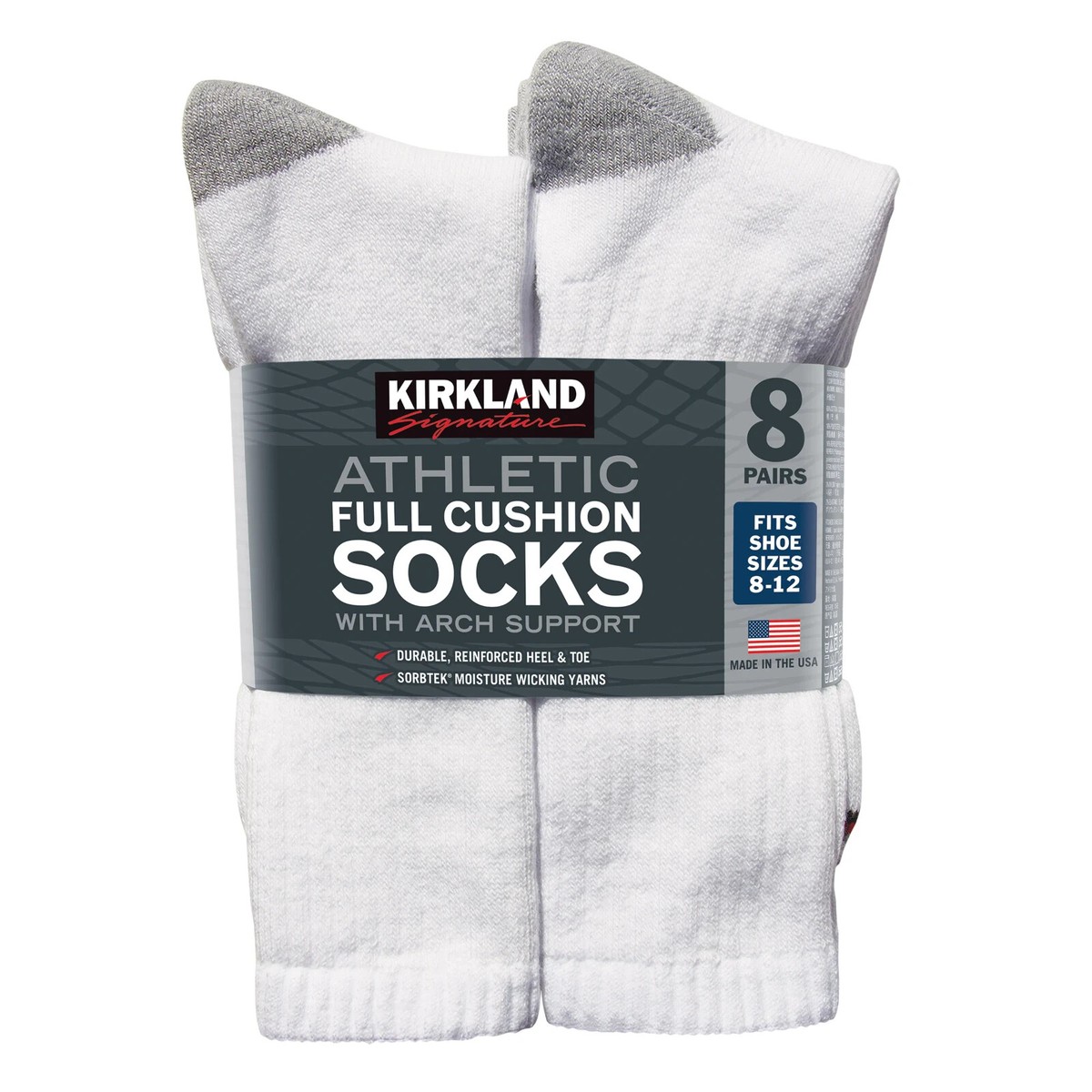 Kirkland Signature Men's Athletic Sock, 8-pair Arch Support Made