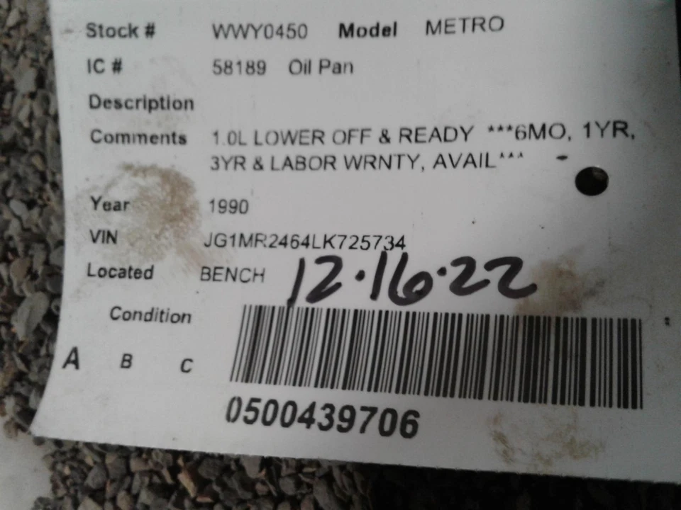 Used Engine Oil Pan fits: 1990 Geo Metro 1.0L 3 cylinder Grade A Foto 3 de 4