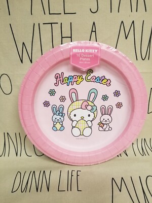 Hello Kitty Easter Dessert Plates, 16 Count, Easter Patchwork Bunny, Pink, NEW!
