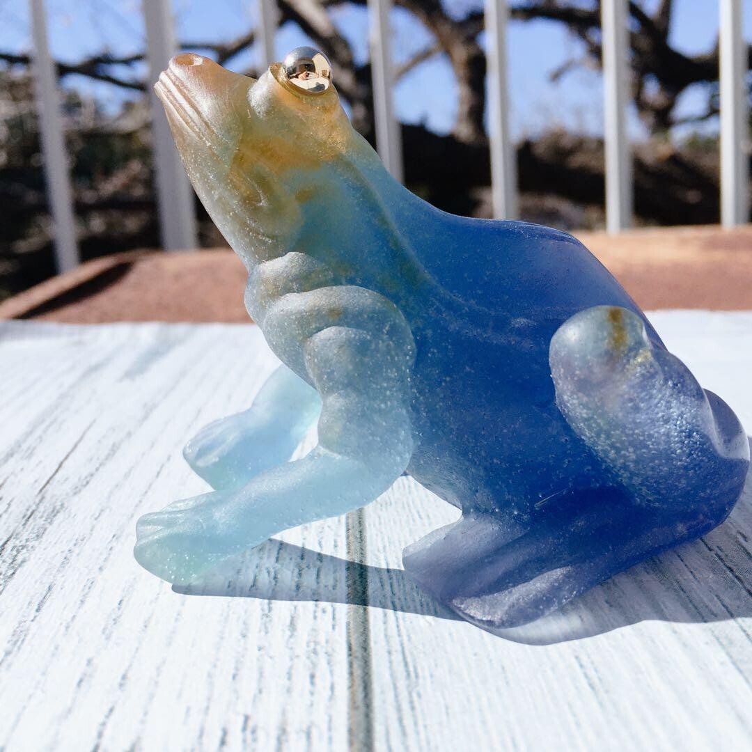 Daum France Crystal Glass Frog Figurine Blue W 3.1 x H 2.3 x