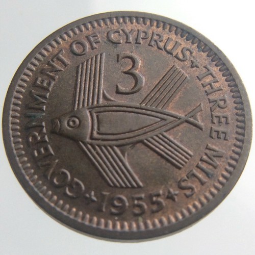 1955 Cyprus Three Mils KM# 33 Circulated Coin Bronze 954C - 第 1/6 張圖片