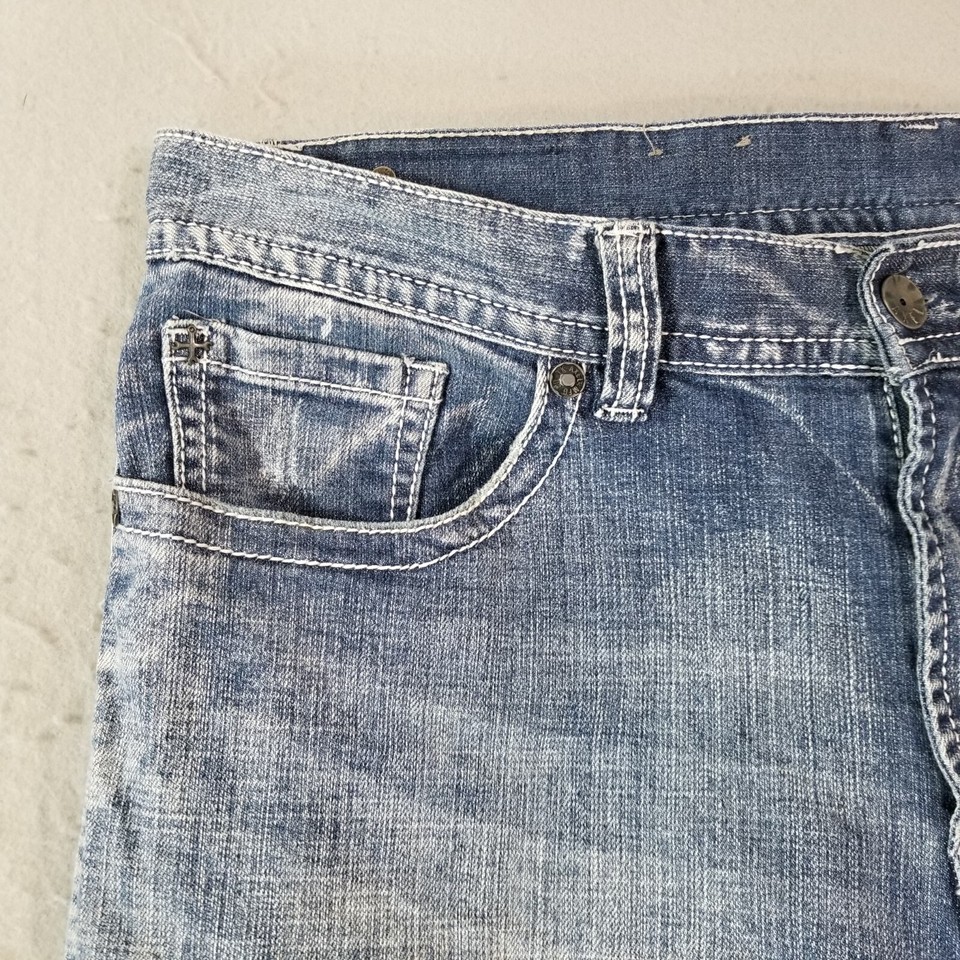 TK Axel Jeans men's 36x31 relaxed fit boot cut blue denim pants flap