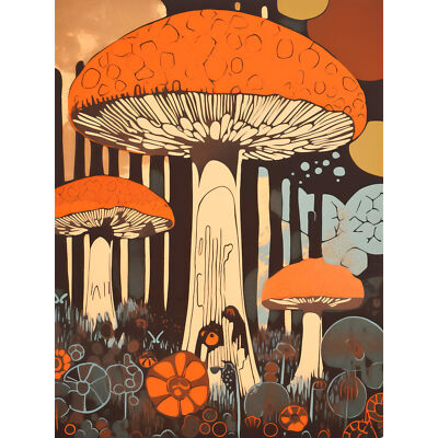 Pilz Vintage große rote Mütze Pilze erdig ästhetische Kunst Leinwanddruck 18X24