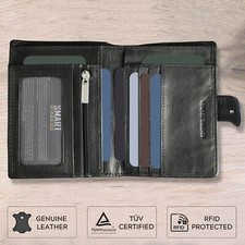 Mens RFID Blocking Leather Wallet Coin Zip Pocket Card Holder Black KORUMA