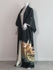 Kimono Robe / Japanese Classy and Gorgeous Black Silk Vintage Kimono 0324250063