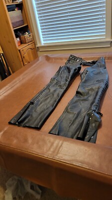 harley davidson womens chaps S black leather Roxy Bling lined studs studded bar